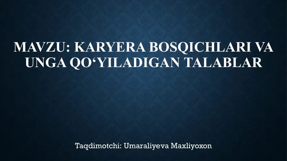 karyera boshlang'ichi — PPTX