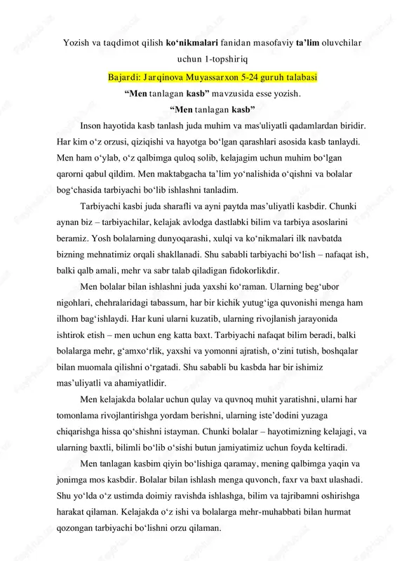 "men tanlagan kasb" — PDF