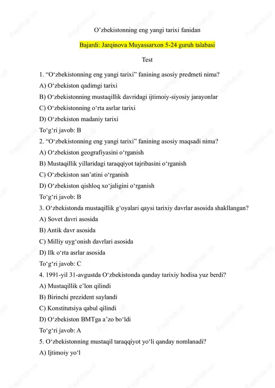 o‘zbekistonning eng yangi tarixi fanidan — PDF