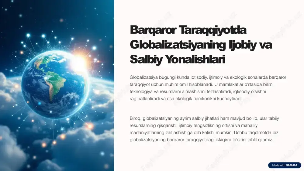 globalizatsiyaning ijobiy va salbiy yonalishlari — PPTX