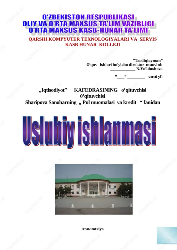 pul muomalasi va kredit — DOC