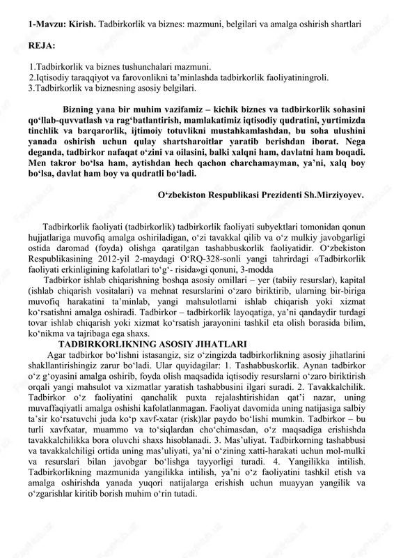 tadbirkorlik va biznes — DOCX