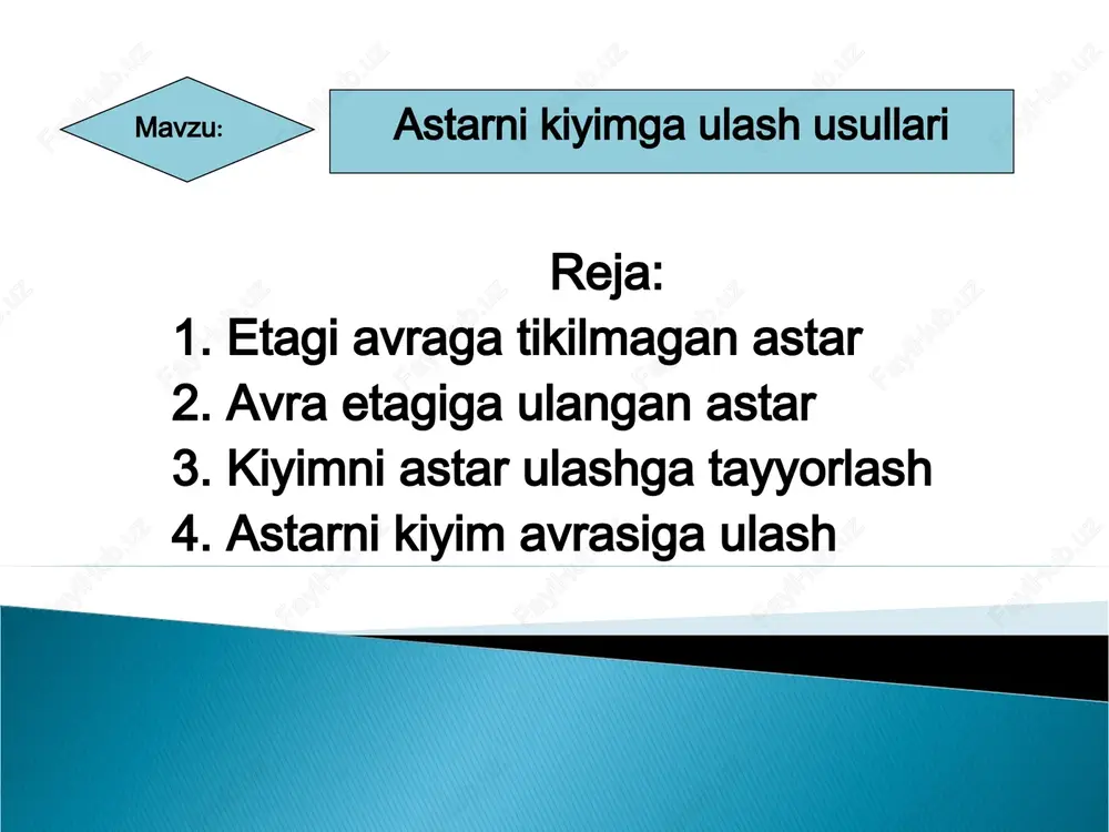 astarni kiyimga ulash usullari — PPT