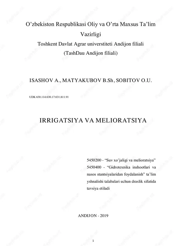 irrigatsiya va melioratsiya — PDF