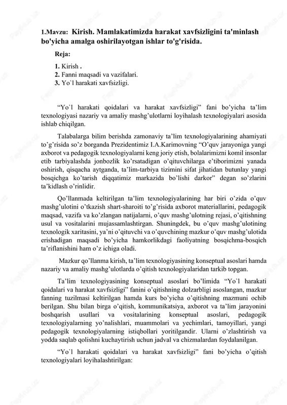 yo`l harakati qoidalari va harakat xavfsizligi — DOCX