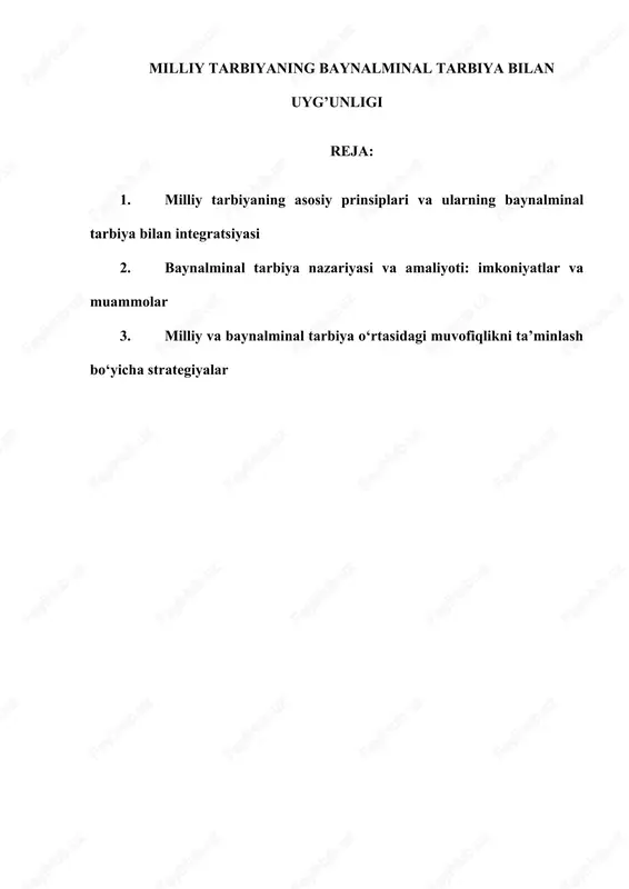 milliy tarbiyaning baynalminali tarbiya bilan uyg’unligi — DOCX