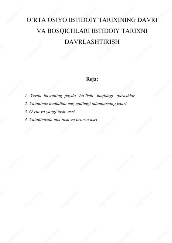 o`rta osiyo ibtidoiy tarixining davri va bosqichlari — DOC