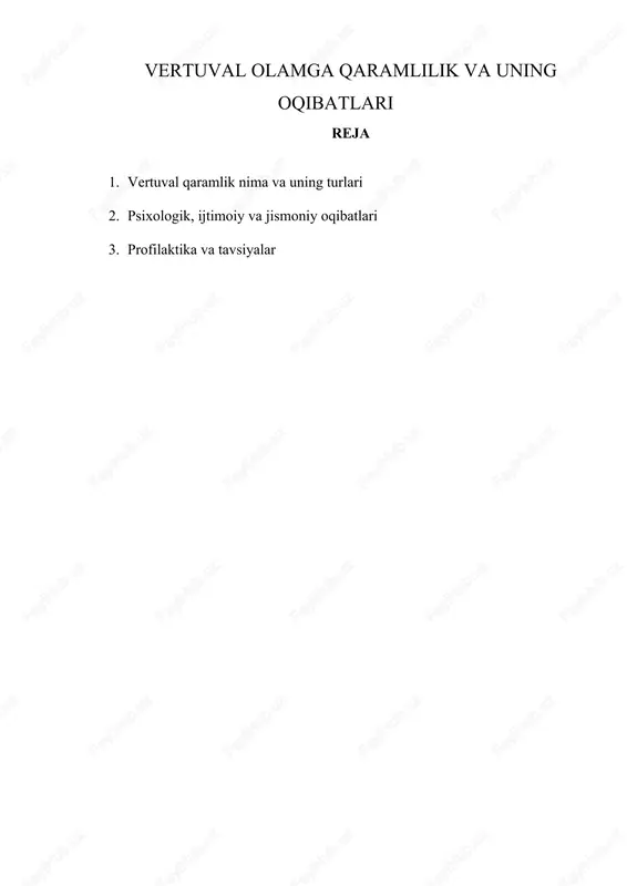vertuval olamga qaramlilik va uning oqibatlari — DOCX