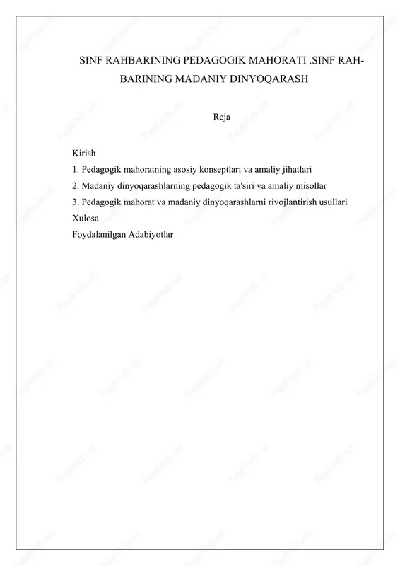 sinf rahbarining pedagogik mahorati. — DOCX