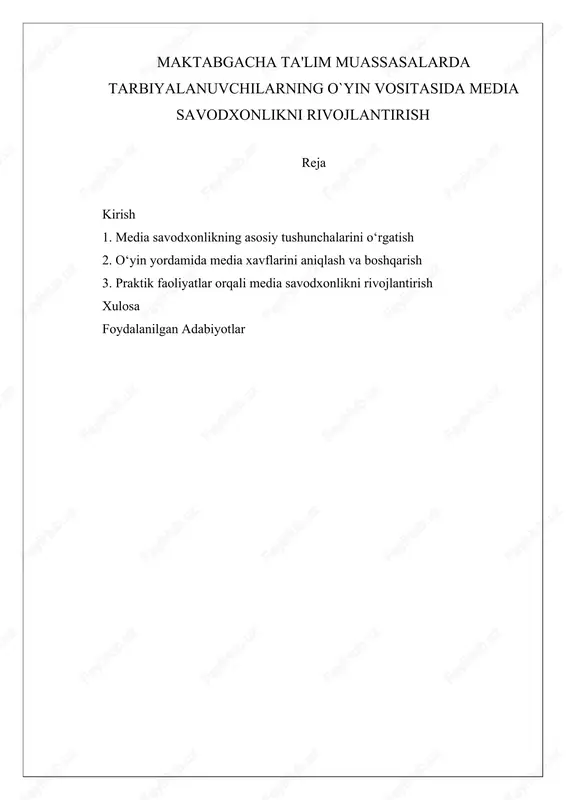 media savodxonlikni rivojlantirish — DOCX