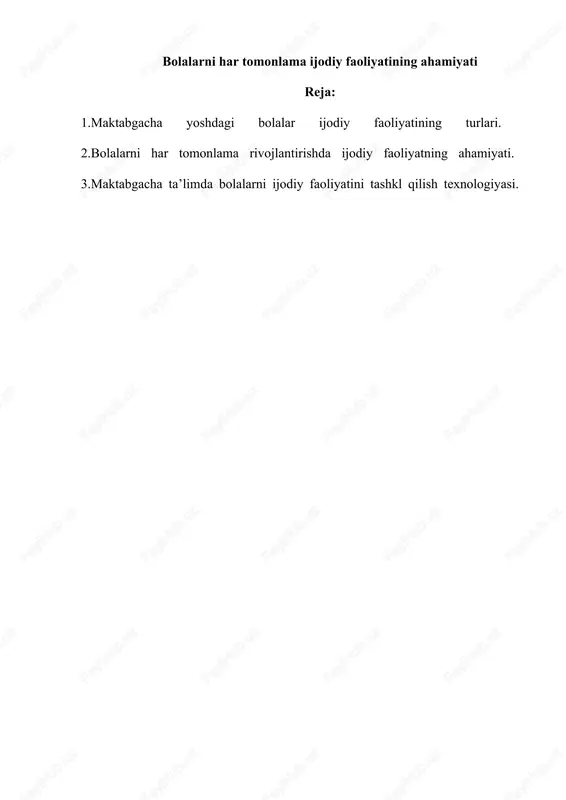maktabgacha yoshdagi bolalar ijodiy faoliyatining turlari — DOCX
