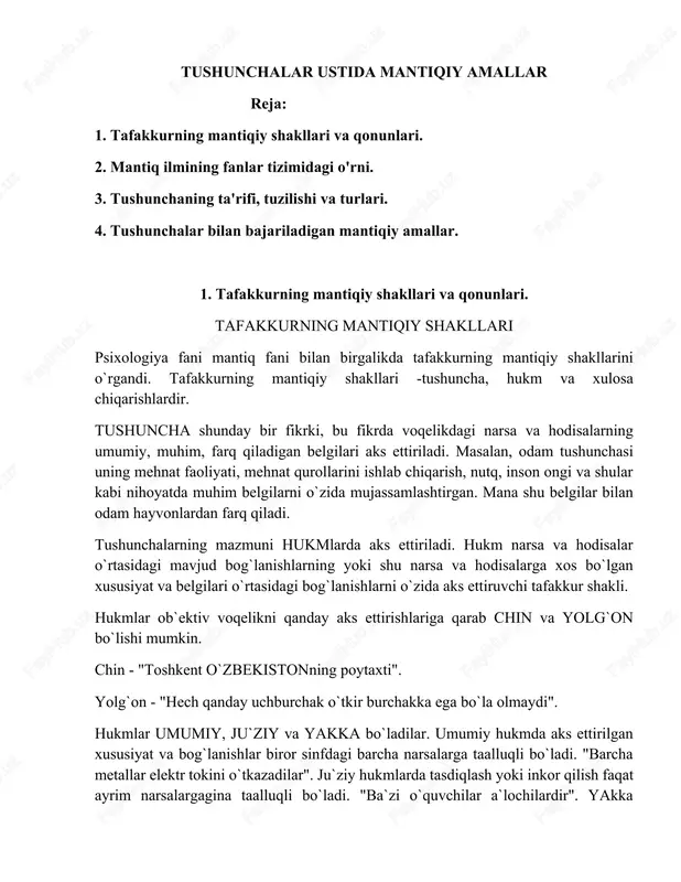 tafakkurning mantiqiy shakllari va qonunlari — DOCX