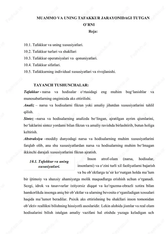 tafakkurning individual xususiyatlari va rivojlanishi — DOCX