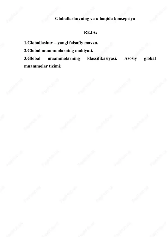 globallashuvning va u haqida konsepsiya — DOC