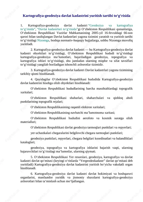 kartografiya-geodeziya davlat kadastrini yuritish tartibi — DOCX