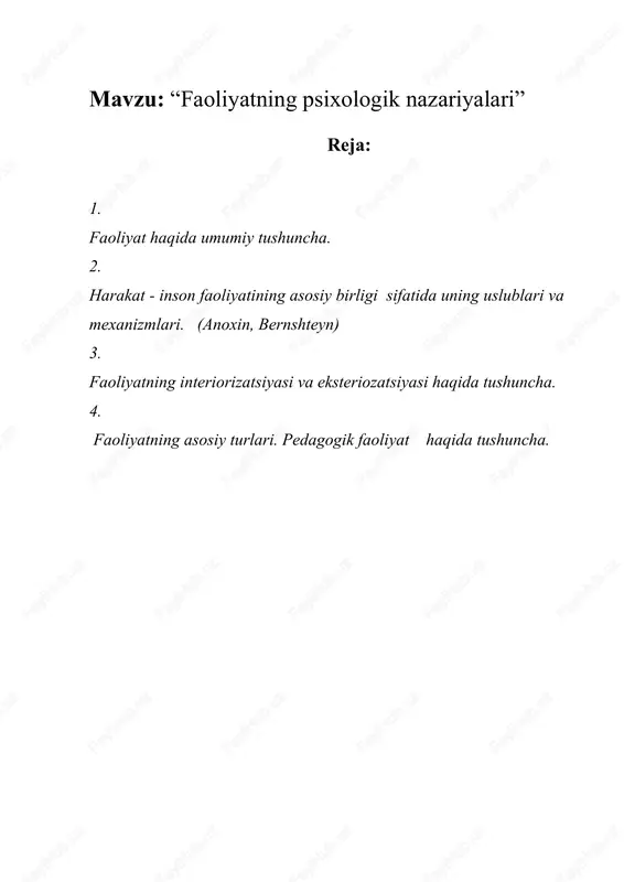 faoliyatning psixologik nazariyalari — DOCX