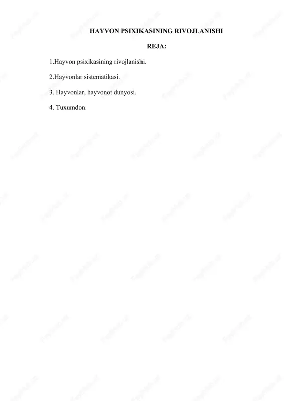 hayvon psixikasining rivojlanishi — DOCX
