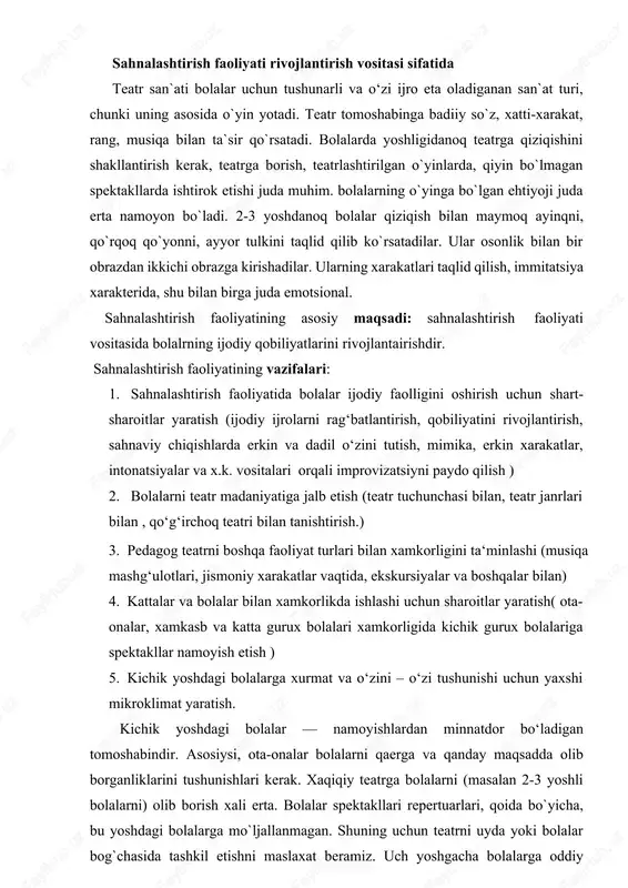 sahnalashtirish faoliyati — DOCX