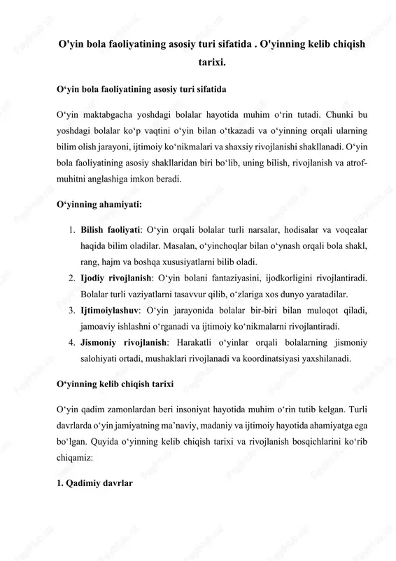 o'yin bola faoliyatining asosiy turi — DOCX