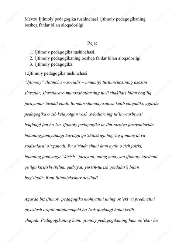 ijtimoiy pedagogika tushunchasi — DOCX