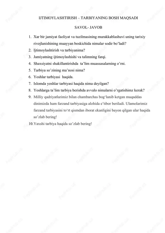 ijtimoylashtirish – tarbiyaning bosh maqsadi — DOCX