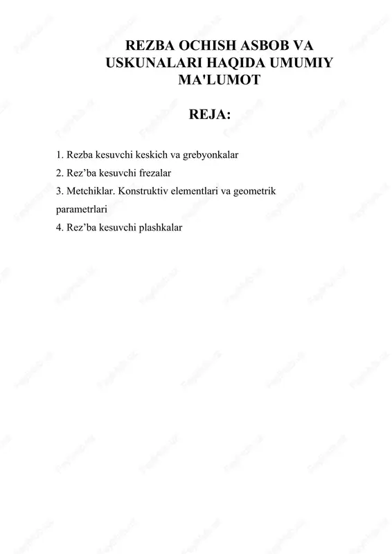 rezba ochish asbob va uskunalari — DOCX