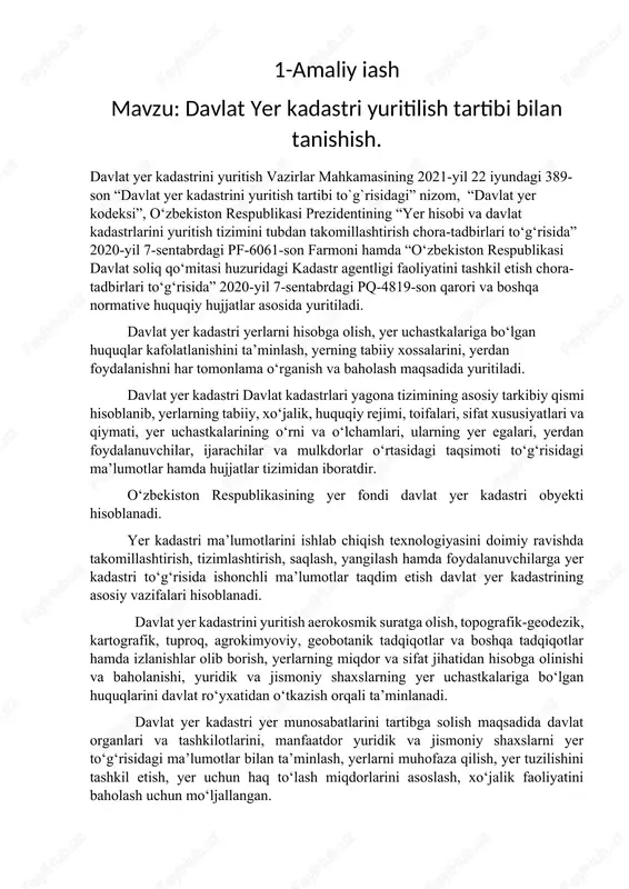 davlat yer kadastri yuritilish tartibi bilan tanishish — DOCX