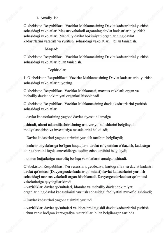 davlat kadastrlarini yuritish sohasidagi vakolatlari — DOCX