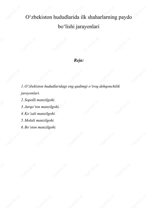 ilk shaharlarning paydo bo‘lishi jarayonlari — DOC