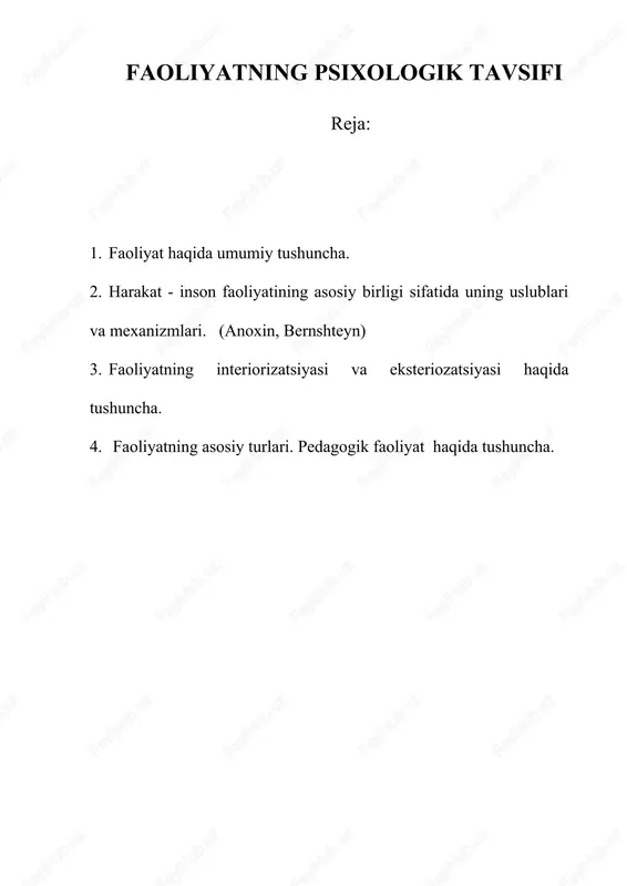 faoliyatning psixologik tavsifi — DOC