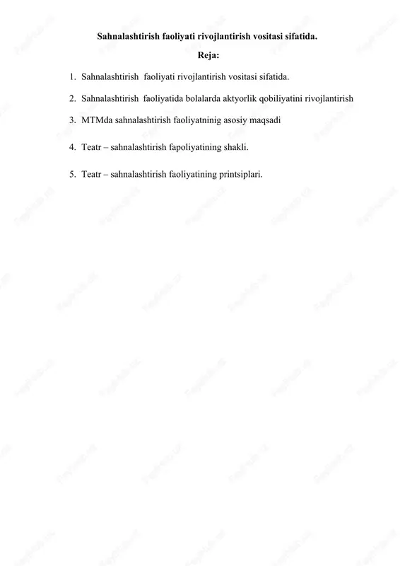 sahnalashtirish faoliyati rivojlantirish vositasi — DOCX