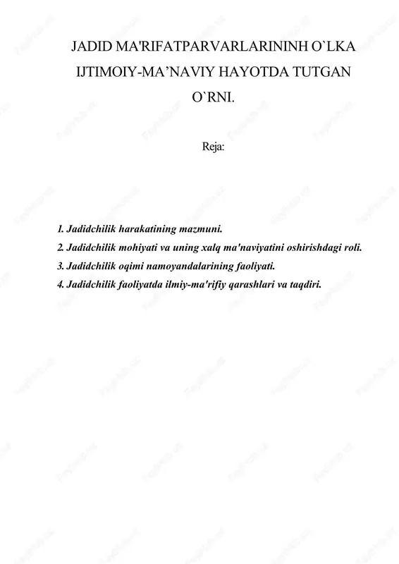 ma'rifatparvarlarining o`lka ijtima va ma'naviy hayotda o`rni — DOCX