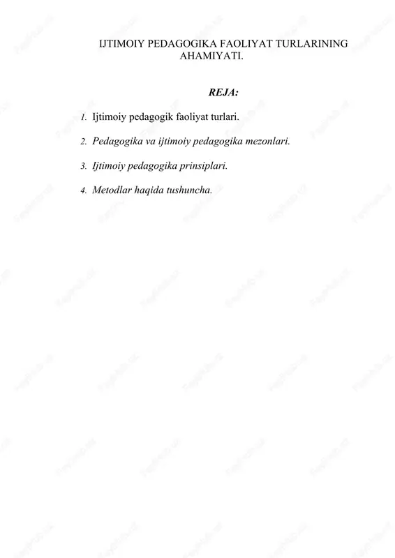 ijtimoiy pedagogika faoliyat turlarining ahamiyati — DOC