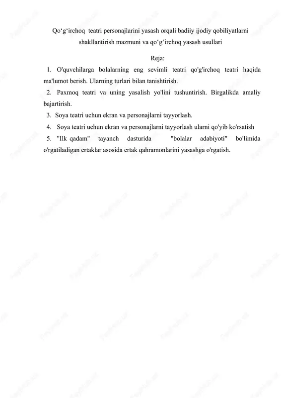 qo‘g‘irchoq teatri va jihozlarni yasash — DOCX