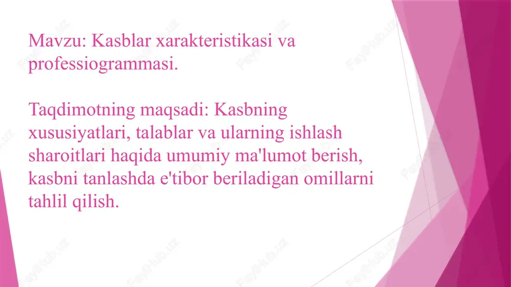 kasblar xarakteristikasi va professiogrammasi — PPTX