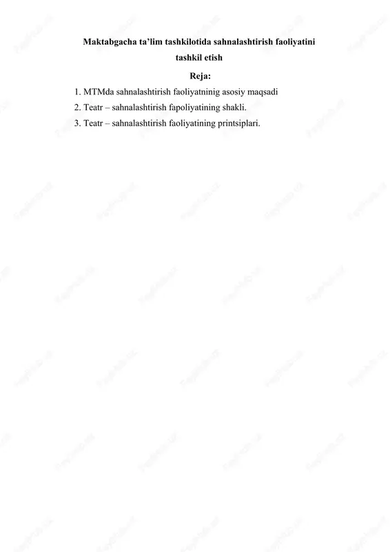 maktabgacha ta’lim tashkilotida sahnalashtirish faoliyatini tashkil etish — DOCX