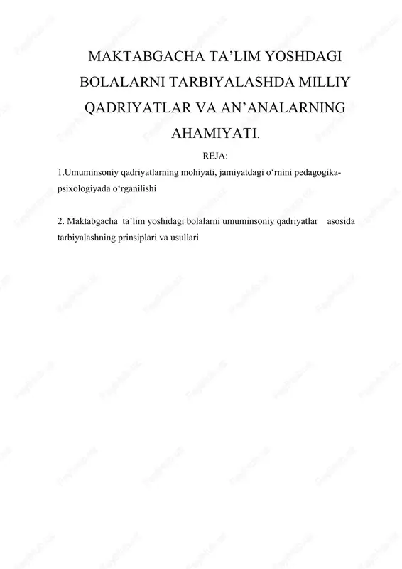 maktabgacha ta'lim yoshdagi bolalarni tarbiyalash — DOC