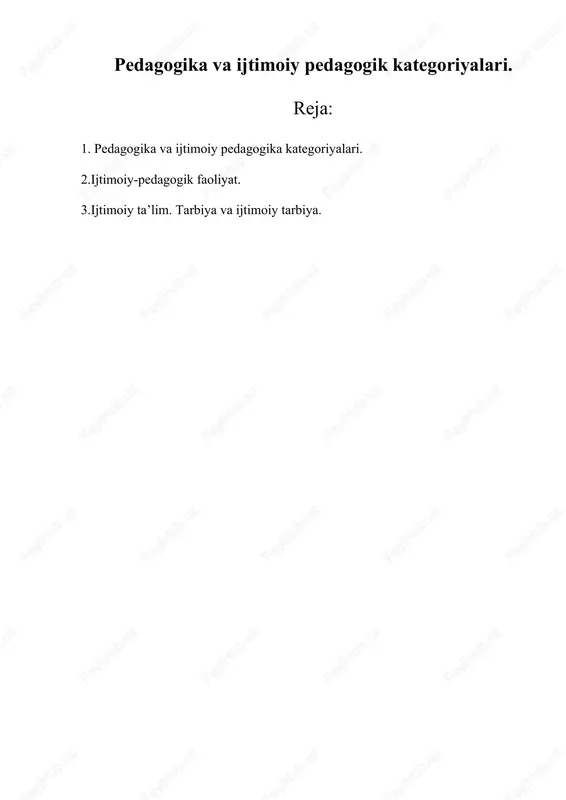 pedagogika va ijtimoiy pedagogik kategoriyalari — DOCX