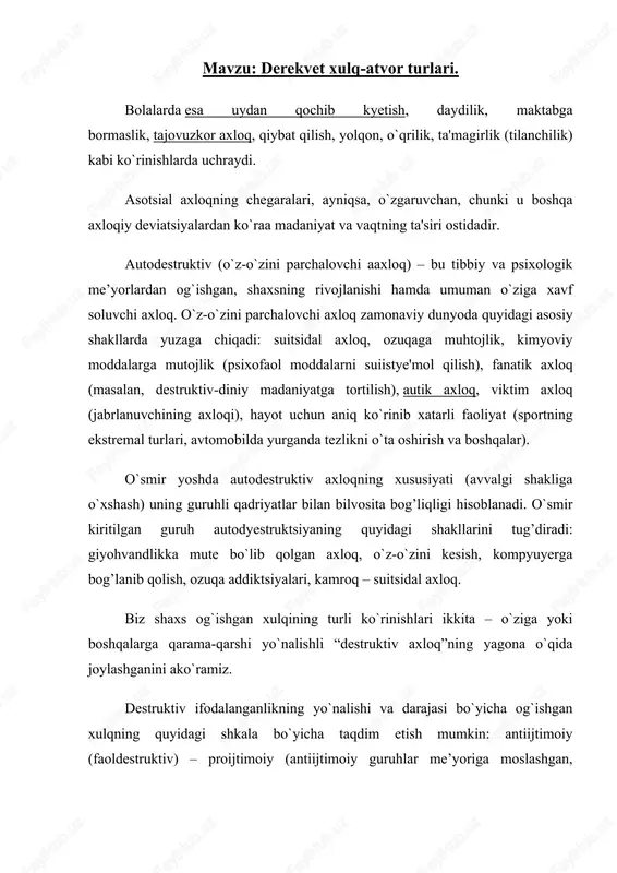 derekvet xulq-atvor turlari — DOC