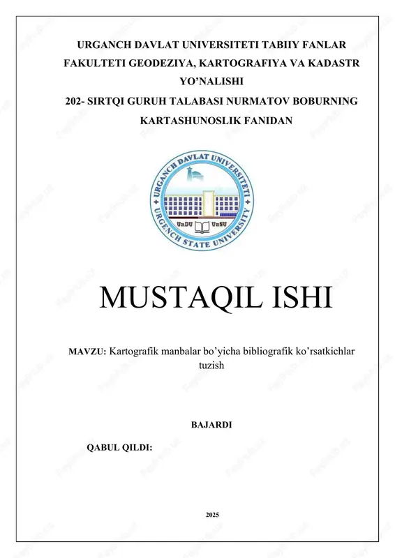 kartografik manbalar bo’yicha bibliografik ko’rsatkichlar tuzish — DOCX