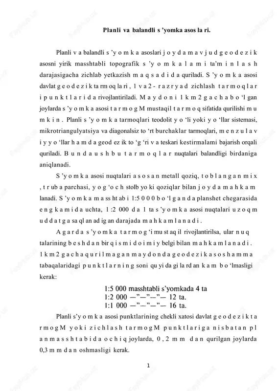 planli va balandli s ’yomka asoslari — DOCX