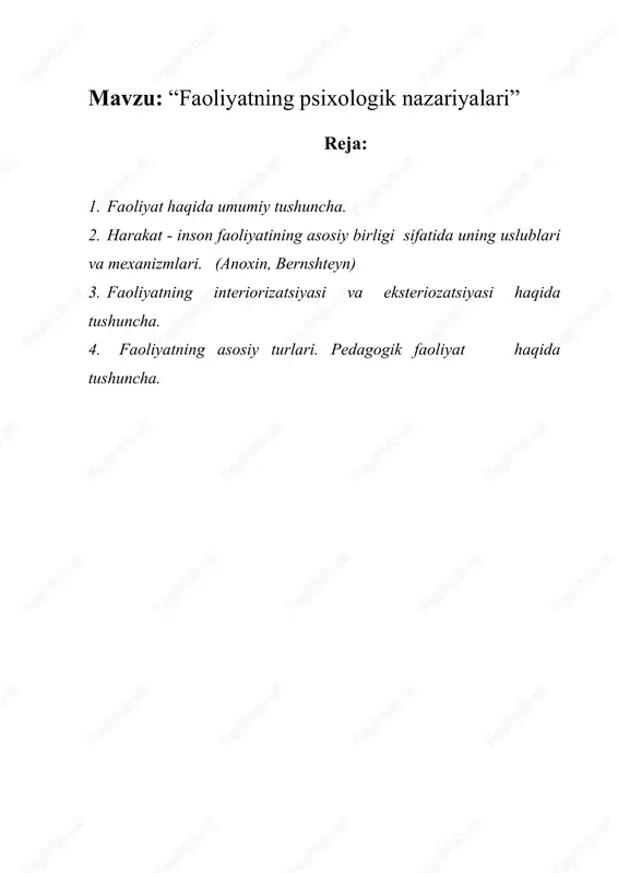 faoliyatning psixologik nazariyalari — DOC