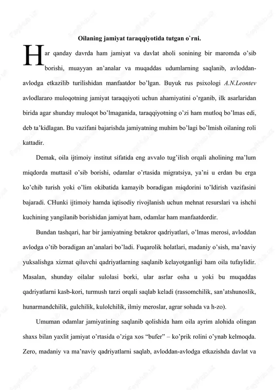 oilaning jamiyat taraqqiyoti — DOC