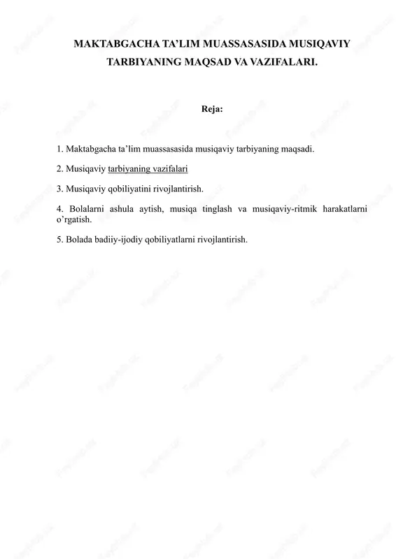 maktabgacha ta'lim muassasasida musiqaviy tarbiya — DOCX
