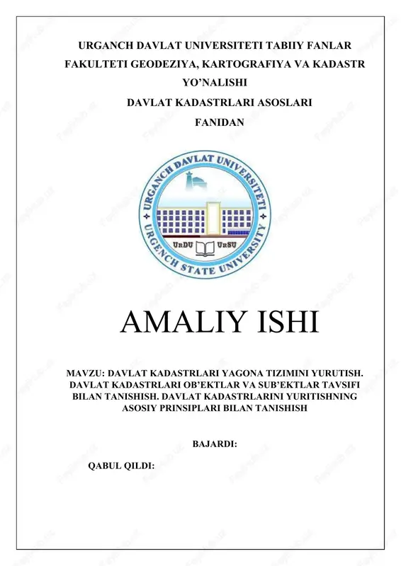 davlat kadastrlari yagona tizimini yurutish — DOCX