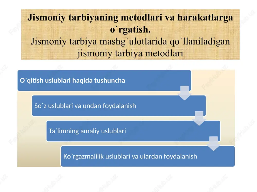 jismoniy tarbiyaning metodlari va harakatlarga o`rgatish — PPTX