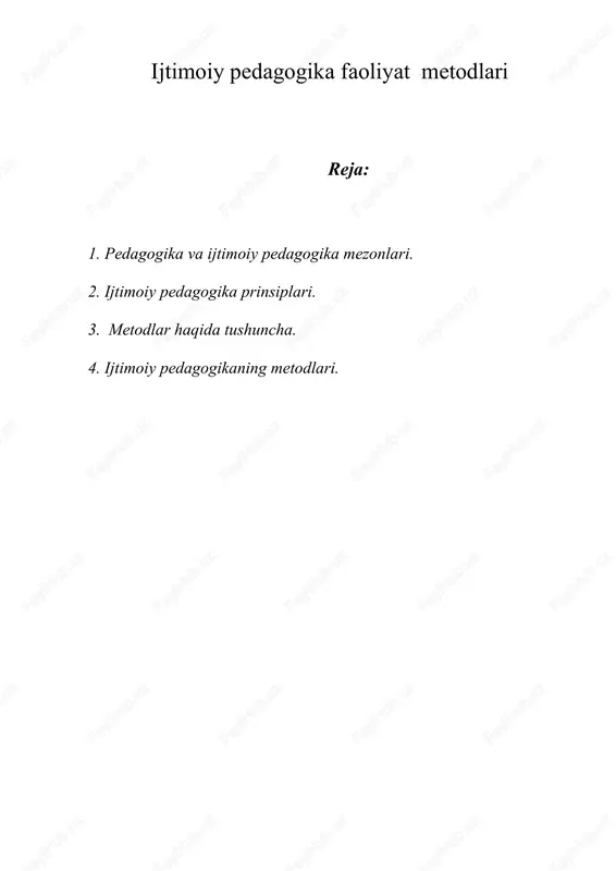 ijtimoiy pedagogika faoliyat metodlari — DOC