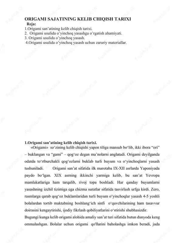 origami sajatining kelib chiqish tarixi — DOCX