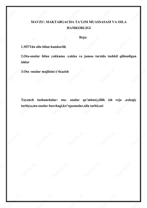 maktabgacha ta’lim muassasasi va oila hamkorligi — DOCX