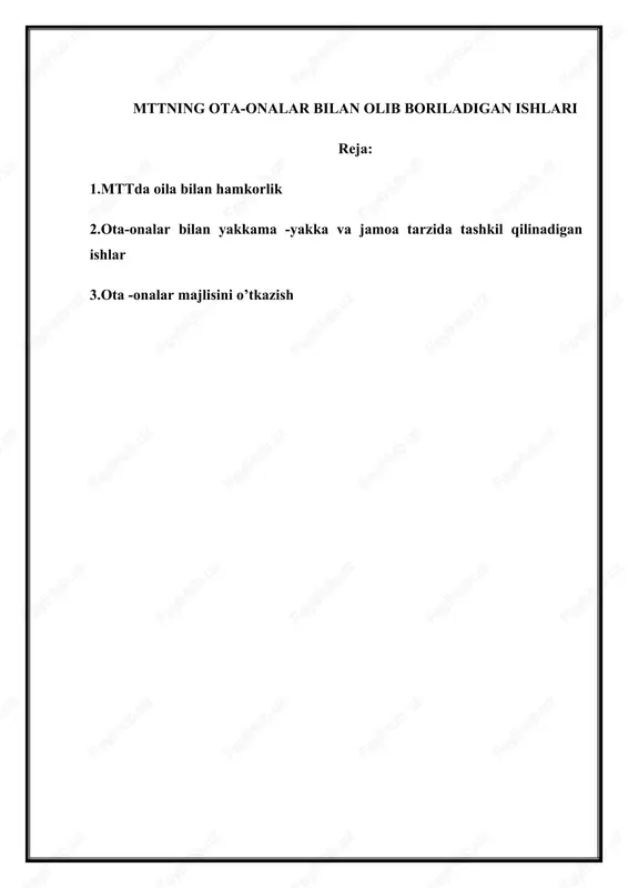 mttning ota-onalar bilan olib boriladigan ishlari — DOCX